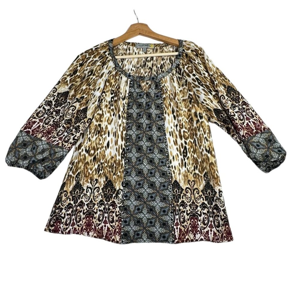 Figueroa & Flower‎ Paisley Animal Print Boho Style Top size Small Multicolor